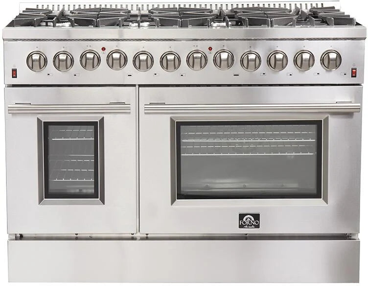 Forno Appliance Package - 48" Gas Burner, Electric Oven Range, Range Hood, 36" Refrigerator