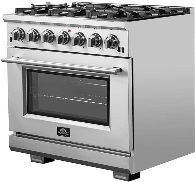 Forno Appliance Package - 36 Inch Gas Burner/Electric Oven Pro Range, Dishwasher, Refrigerator