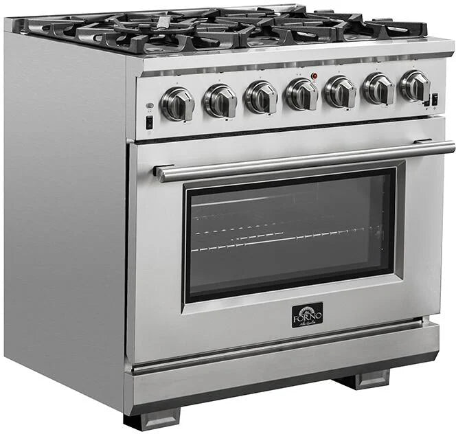 Forno Appliance Package - 36 Inch Gas Burner/Electric Oven Pro Range, Dishwasher, Refrigerator