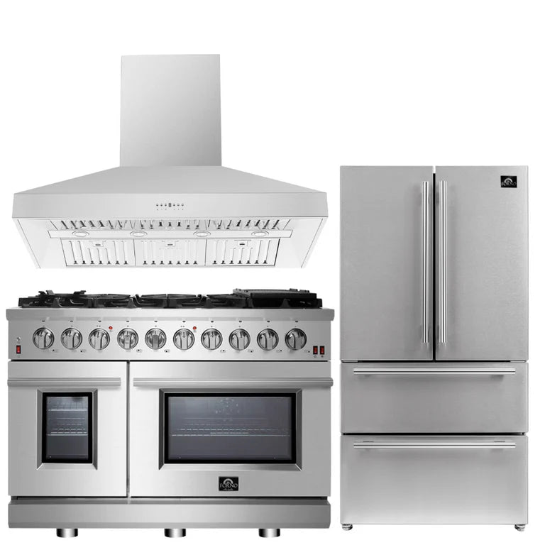 Forno Appliance Package - 48" Gas Range, Range Hood, 36" Refrigerator