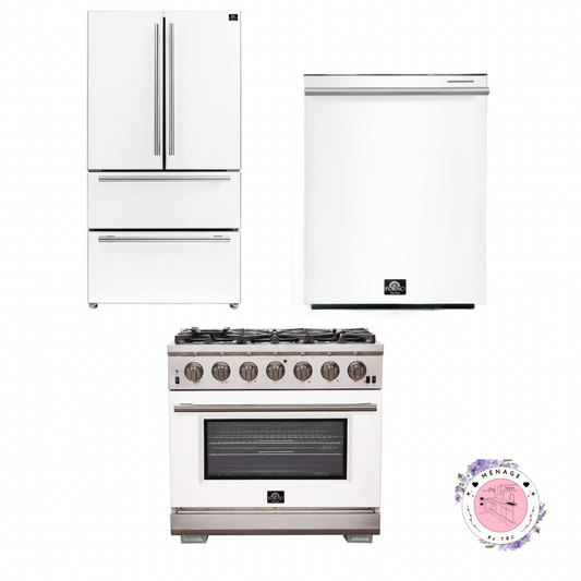 Forno Appliance Package (Custom Built) - 36 Inch Capriasca Gas Range, Dishwasher, 36" Moena Refrigerator