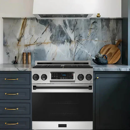 Gordon Ramsay by THOR Kitchen 30" 4.55 cu. ft. Professional Natural Gas Range with Tilt Panel Touch Control and Self-Clean in Stainless Steel with Black Accents