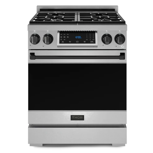 Gordon Ramsay by THOR Kitchen 30" 4.55 cu. ft. Professional Natural Gas Range with Tilt Panel Touch Control and Self-Clean in Stainless Steel with Black Accents