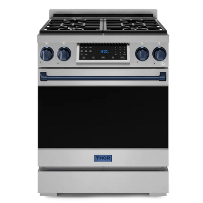 Gordon Ramsay by THOR Kitchen 30" 4.55 cu. ft. Professional Natural Gas Range with Tilt Panel Touch Control and Self-Clean in Matte Black with Navy Blue Accents