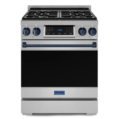 Gordon Ramsay by THOR Kitchen 30" 4.55 cu. ft. Professional Propane Gas Range with Tilt Panel Touch Control and Self-Clean in Matte Black with Navy Blue Accents