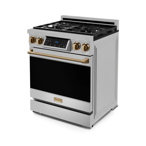 Gordon Ramsay by THOR Kitchen 30" 4.55 cu. ft. Professional Natural Gas Range with Tilt Panel Touch Control and Self-Clean in Stainless Steel with Bronze Accents