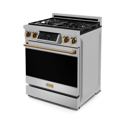 Gordon Ramsay by THOR Kitchen 30" 4.55 cu. ft. Professional Natural Gas Range with Tilt Panel Touch Control and Self-Clean in Stainless Steel with Bronze Accents