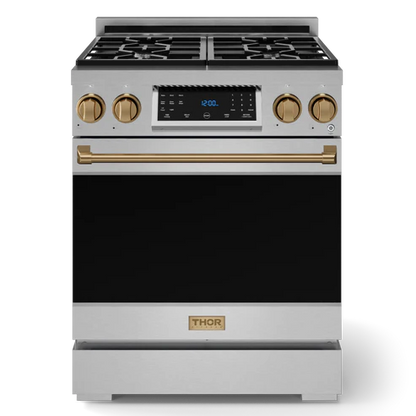 Gordon Ramsay by THOR Kitchen 30" 4.55 cu. ft. Professional Natural Gas Range with Tilt Panel Touch Control and Self-Clean in Stainless Steel with Bronze Accents