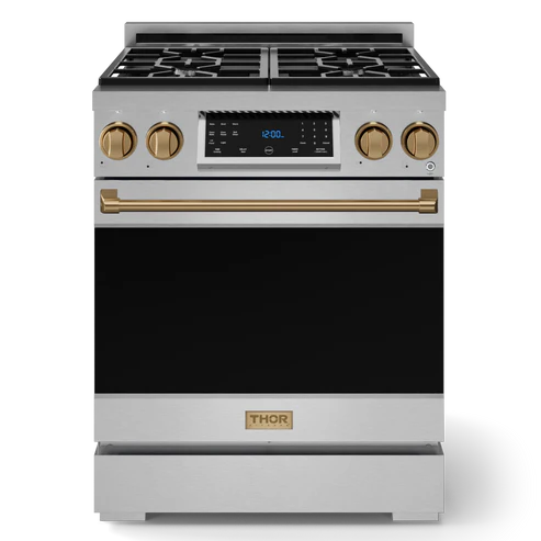 Gordon Ramsay by THOR Kitchen 30" 4.55 cu. ft. Professional Natural Gas Range with Tilt Panel Touch Control and Self-Clean in Stainless Steel with Bronze Accents