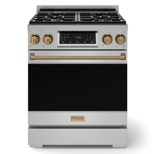 Gordon Ramsay by THOR Kitchen 30" 4.55 cu. ft. Professional Propane Gas Range with Tilt Panel Touch Control and Self-Clean in Matte Black with Bronze Accents