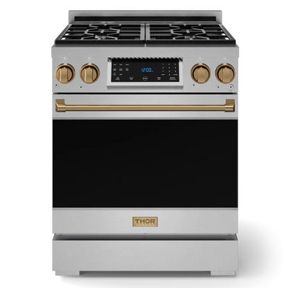 Gordon Ramsay by THOR Kitchen 30" 4.55 cu. ft. Professional Propane Gas Range with Tilt Panel Touch Control and Self-Clean in Matte Black with Bronze Accents