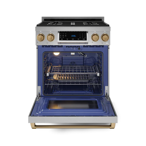 Gordon Ramsay by THOR Kitchen 30" 4.55 cu. ft. Professional Natural Gas Range with Tilt Panel Touch Control and Self-Clean in Stainless Steel with Bronze Accents