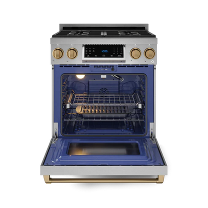 Gordon Ramsay by THOR Kitchen 30" 4.55 cu. ft. Professional Natural Gas Range with Tilt Panel Touch Control and Self-Clean in Stainless Steel with Bronze Accents