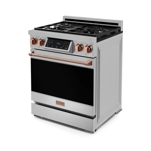 Gordon Ramsay by THOR Kitchen 30" 4.55 cu. ft. Professional Propane Gas Range with Tilt Panel Touch Control and Self-Clean in Stainless Steel with Rose Gold Accents