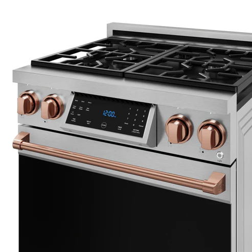 Gordon Ramsay by THOR Kitchen 30" 4.55 cu. ft. Professional Propane Gas Range with Tilt Panel Touch Control and Self-Clean in Stainless Steel with Rose Gold Accents