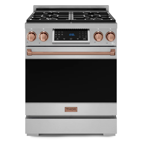 Gordon Ramsay by THOR Kitchen 30" 4.55 cu. ft. Professional Propane Gas Range with Tilt Panel Touch Control and Self-Clean in Stainless Steel with Rose Gold Accents