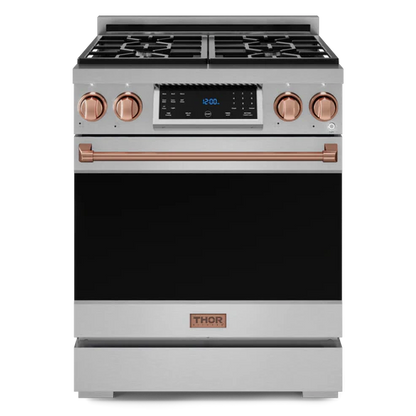 Gordon Ramsay by THOR Kitchen 30" 4.55 cu. ft. Professional Propane Gas Range with Tilt Panel Touch Control and Self-Clean in Stainless Steel with Rose Gold Accents