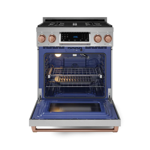 Gordon Ramsay by THOR Kitchen 30" 4.55 cu. ft. Professional Propane Gas Range with Tilt Panel Touch Control and Self-Clean in Stainless Steel with Rose Gold Accents