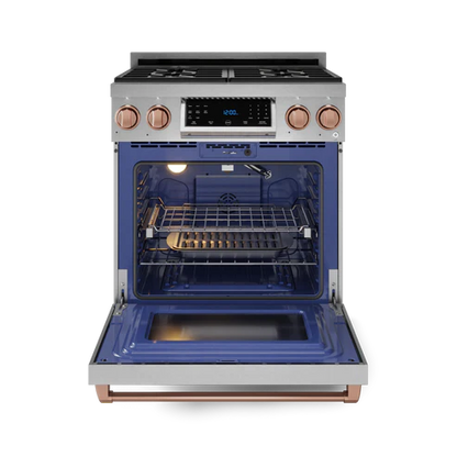 Gordon Ramsay by THOR Kitchen 30" 4.55 cu. ft. Professional Propane Gas Range with Tilt Panel Touch Control and Self-Clean in Stainless Steel with Rose Gold Accents