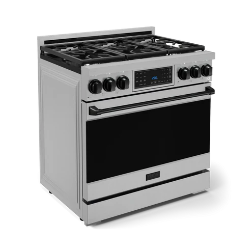 Gordon Ramsay by THOR Kitchen 36" 6.0 cu. ft. Professional Natural Gas Range with Tilt Panel Touch Control, Self-Clean and Air Fry in Stainless Steel with Black Accents