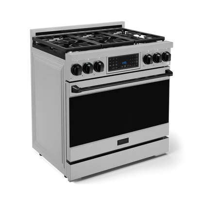 Gordon Ramsay by THOR Kitchen 36" 6.0 cu. ft. Professional Natural Gas Range with Tilt Panel Touch Control, Self-Clean and Air Fry in Stainless Steel with Black Accents