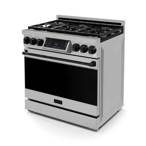 Gordon Ramsay by THOR Kitchen 36" 6.0 cu. ft. Professional Natural Gas Range with Tilt Panel Touch Control, Self-Clean and Air Fry in Stainless Steel with Black Accents