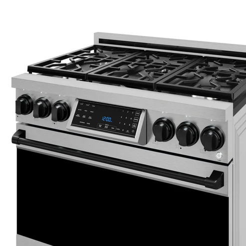 Gordon Ramsay by THOR Kitchen 36" 6.0 cu. ft. Professional Natural Gas Range with Tilt Panel Touch Control, Self-Clean and Air Fry in Stainless Steel with Black Accents