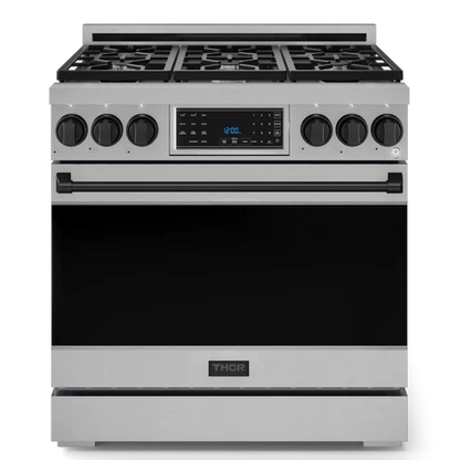 Gordon Ramsay by THOR Kitchen 36" 6.0 cu. ft. Professional Natural Gas Range with Tilt Panel Touch Control, Self-Clean and Air Fry in Stainless Steel with Black Accents