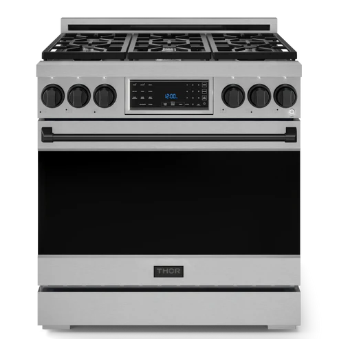 Gordon Ramsay by THOR Kitchen 36" 6.0 cu. ft. Professional Natural Gas Range with Tilt Panel Touch Control, Self-Clean and Air Fry in Stainless Steel with Black Accents