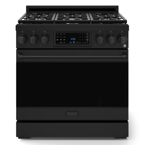 Gordon Ramsay by THOR Kitchen 36" 6.0 cu. ft. Professional Natural Gas Range with Tilt Panel Touch Control, Self-Clean and Air Fry in Stainless Steel with Black Accents