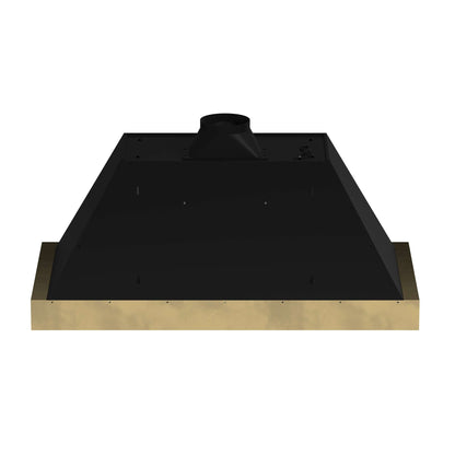 Forno Vittorio 48-Inch Wall Mount Range Hood, Black with Antique Brass Trim, 600 CFM Airflow, Dishwasher-Safe Baffle Filters, Remote Control, 3-Speed Fan, Bright LED Lighting.