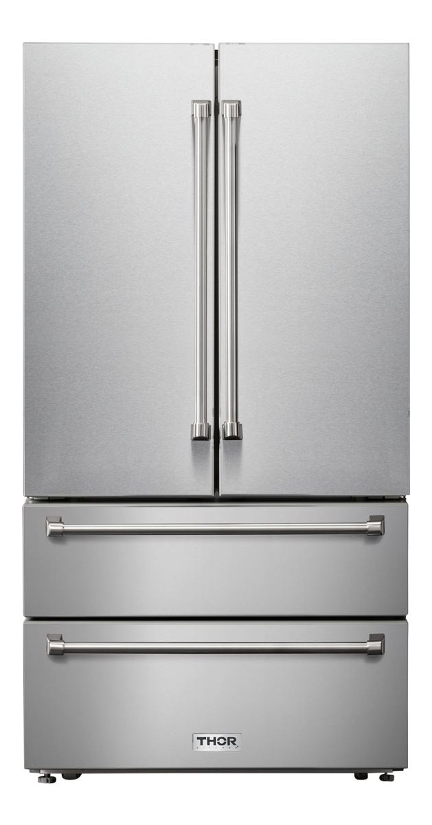 THOR Kitchen 36 Inch Professional French Door Refrigerator With Freezer Drawers Model (TRF3602)