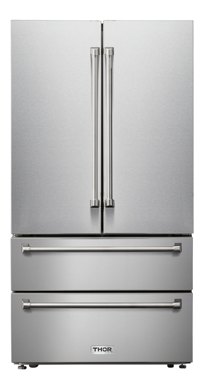 THOR Kitchen 36 Inch Professional French Door Refrigerator With Freezer Drawers Model (TRF3602)