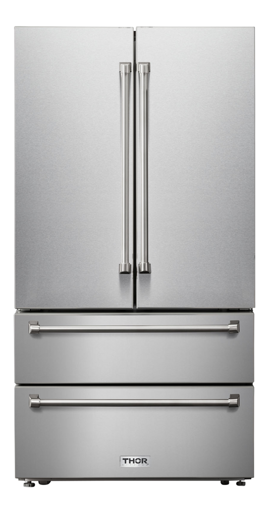 THOR Kitchen 36 Inch Professional French Door Refrigerator With Freezer Drawers Model (TRF3602)