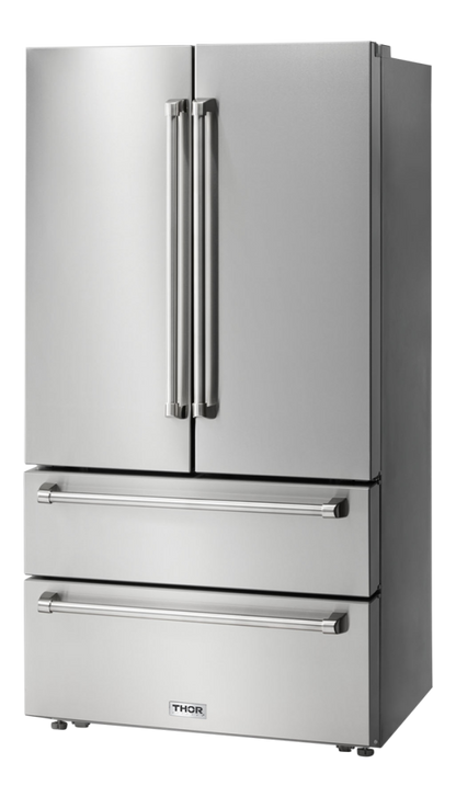 THOR Kitchen 36 Inch Professional French Door Refrigerator With Freezer Drawers Model (TRF3602)