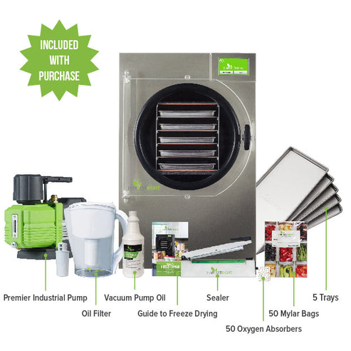 Harvest Right Medium Home Pro Freeze Dryer with Premier Vacuum Pump, 5 Trays and Mylar Starter Kit in White (N-HRFDMWH-PP)